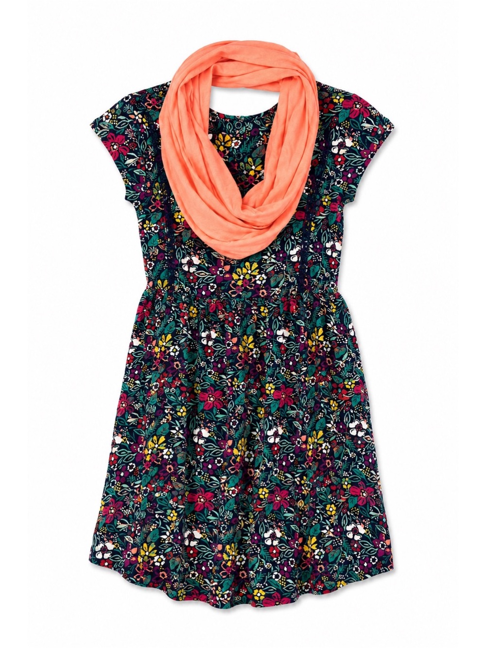 Crazy 8 Multicolor Floral Dress & Coral Infinity Scarf Matching Set Girl Size 7
